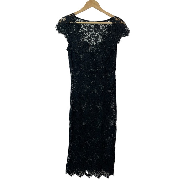 Collette Dinnigan Y2K Lace Cap Sleeve Scalloped-Edge Designer Midi Dress Medium - Picture 1 of 16